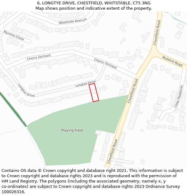 6, LONGTYE DRIVE, CHESTFIELD, WHITSTABLE, CT5 3NG: Location map and indicative extent of plot