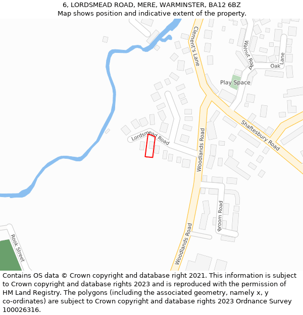 6, LORDSMEAD ROAD, MERE, WARMINSTER, BA12 6BZ: Location map and indicative extent of plot