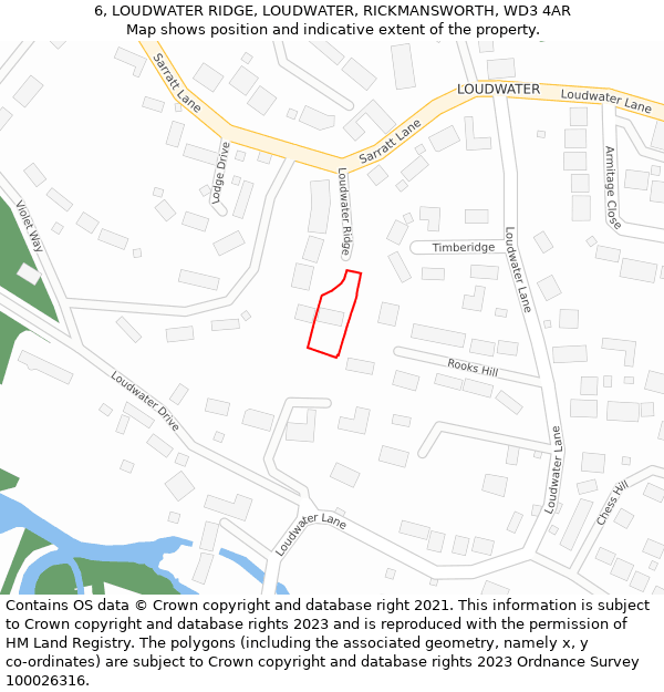 6, LOUDWATER RIDGE, LOUDWATER, RICKMANSWORTH, WD3 4AR: Location map and indicative extent of plot