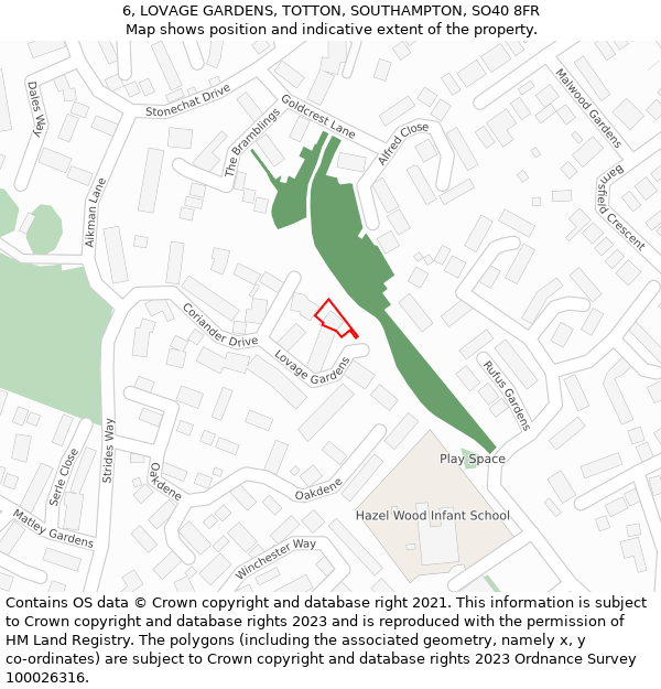 6, LOVAGE GARDENS, TOTTON, SOUTHAMPTON, SO40 8FR: Location map and indicative extent of plot