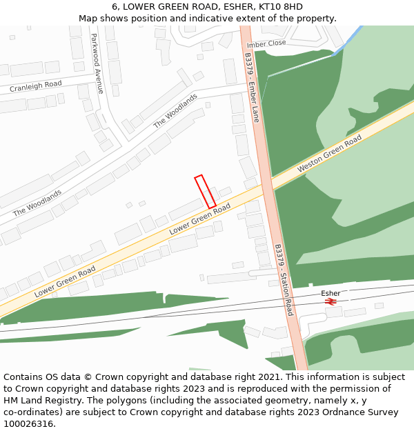 6, LOWER GREEN ROAD, ESHER, KT10 8HD: Location map and indicative extent of plot