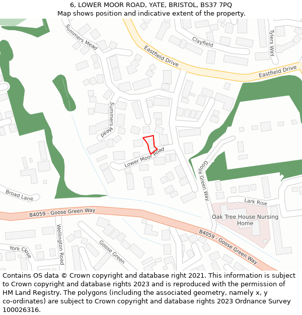 6, LOWER MOOR ROAD, YATE, BRISTOL, BS37 7PQ: Location map and indicative extent of plot