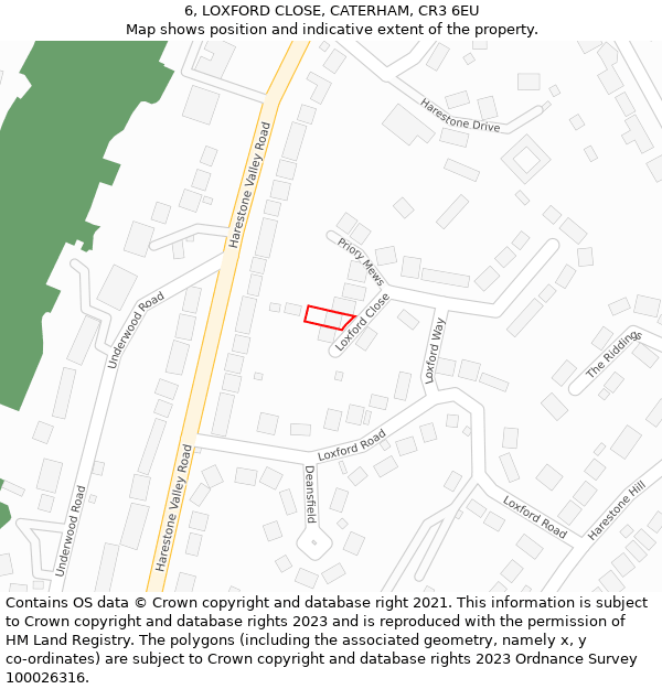 6, LOXFORD CLOSE, CATERHAM, CR3 6EU: Location map and indicative extent of plot