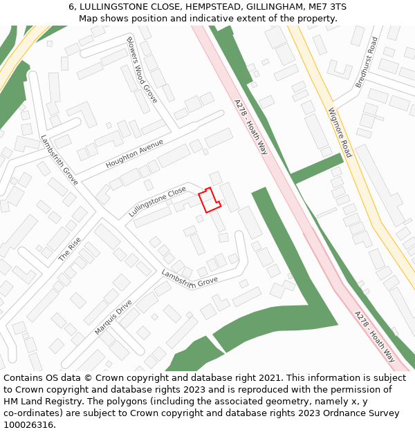 6, LULLINGSTONE CLOSE, HEMPSTEAD, GILLINGHAM, ME7 3TS: Location map and indicative extent of plot