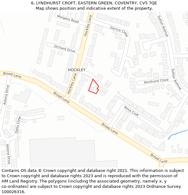 6, LYNDHURST CROFT, EASTERN GREEN, COVENTRY, CV5 7QE: Location map and indicative extent of plot