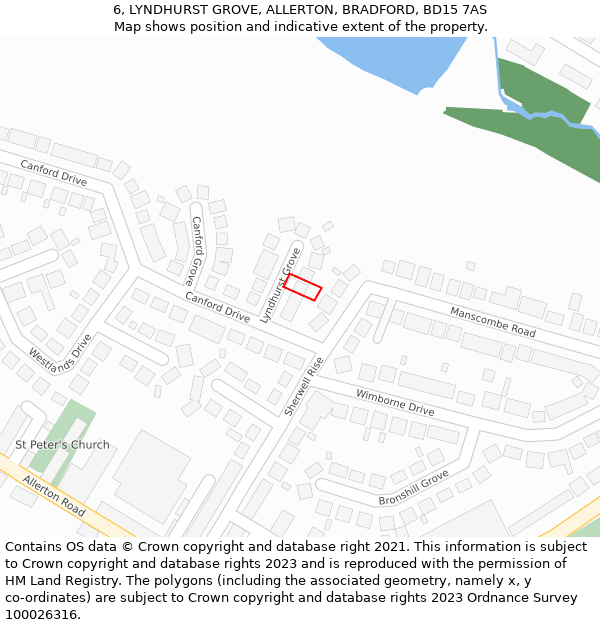 6, LYNDHURST GROVE, ALLERTON, BRADFORD, BD15 7AS: Location map and indicative extent of plot