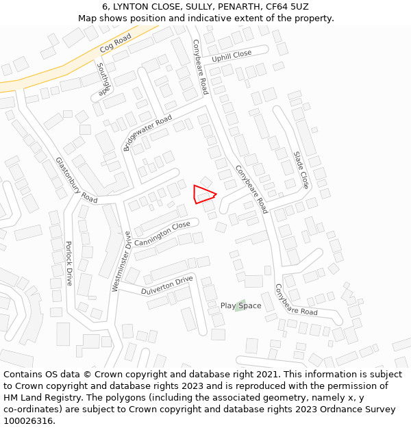 6, LYNTON CLOSE, SULLY, PENARTH, CF64 5UZ: Location map and indicative extent of plot