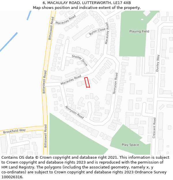 6, MACAULAY ROAD, LUTTERWORTH, LE17 4XB: Location map and indicative extent of plot