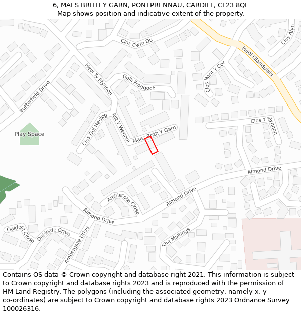 6, MAES BRITH Y GARN, PONTPRENNAU, CARDIFF, CF23 8QE: Location map and indicative extent of plot