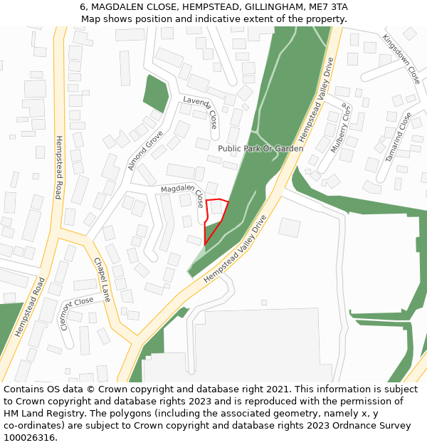 6, MAGDALEN CLOSE, HEMPSTEAD, GILLINGHAM, ME7 3TA: Location map and indicative extent of plot