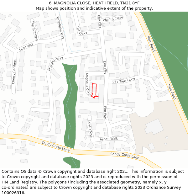 6, MAGNOLIA CLOSE, HEATHFIELD, TN21 8YF: Location map and indicative extent of plot