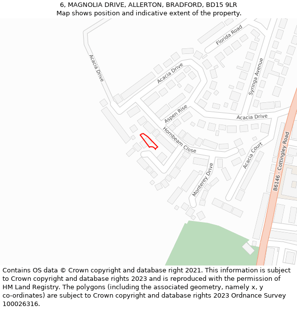 6, MAGNOLIA DRIVE, ALLERTON, BRADFORD, BD15 9LR: Location map and indicative extent of plot