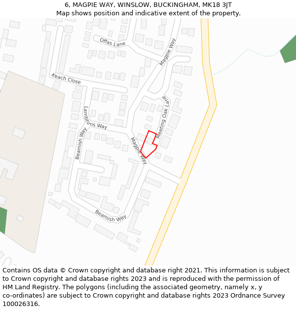6, MAGPIE WAY, WINSLOW, BUCKINGHAM, MK18 3JT: Location map and indicative extent of plot