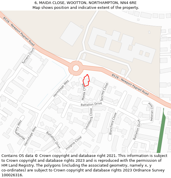 6, MAIDA CLOSE, WOOTTON, NORTHAMPTON, NN4 6RE: Location map and indicative extent of plot