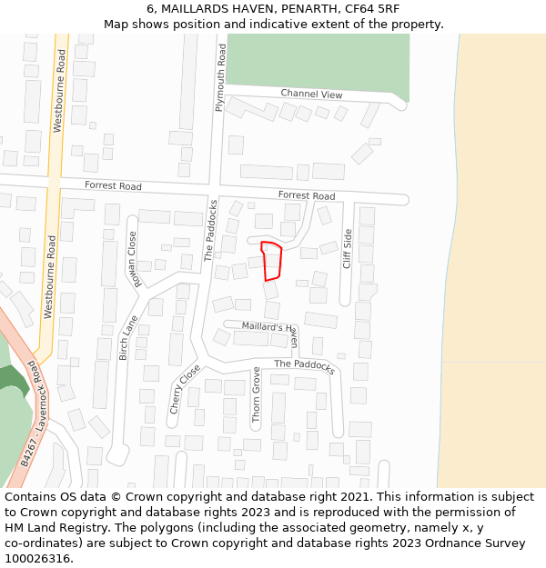 6, MAILLARDS HAVEN, PENARTH, CF64 5RF: Location map and indicative extent of plot