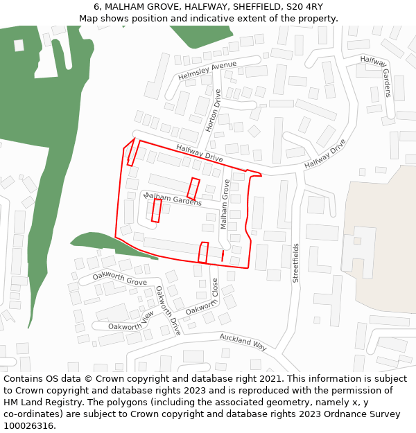 6, MALHAM GROVE, HALFWAY, SHEFFIELD, S20 4RY: Location map and indicative extent of plot