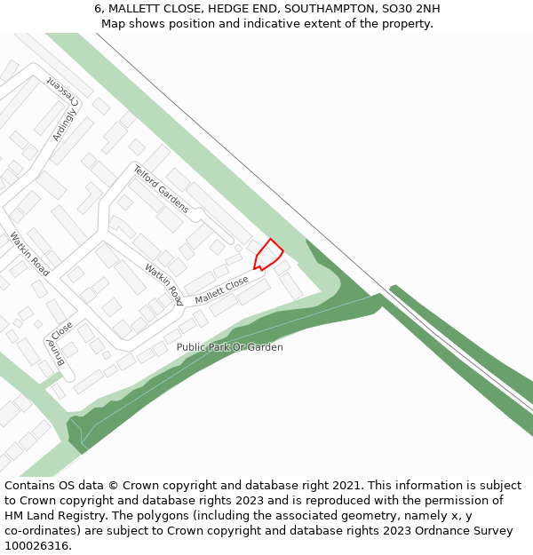 6, MALLETT CLOSE, HEDGE END, SOUTHAMPTON, SO30 2NH: Location map and indicative extent of plot