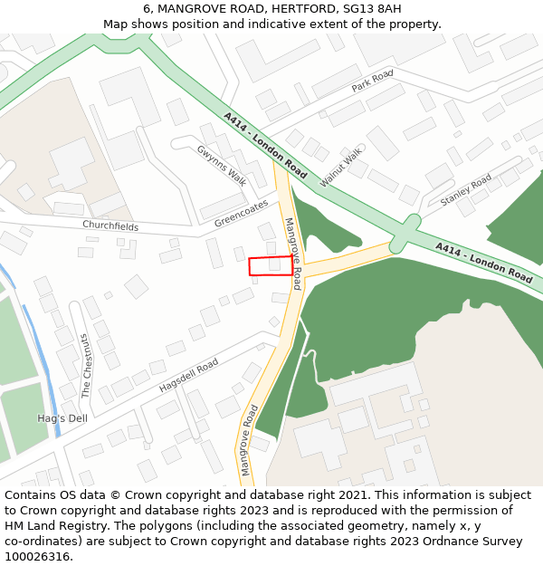 6, MANGROVE ROAD, HERTFORD, SG13 8AH: Location map and indicative extent of plot