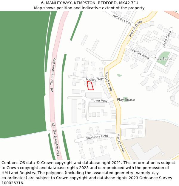 6, MANLEY WAY, KEMPSTON, BEDFORD, MK42 7FU: Location map and indicative extent of plot