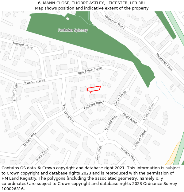 6, MANN CLOSE, THORPE ASTLEY, LEICESTER, LE3 3RH: Location map and indicative extent of plot