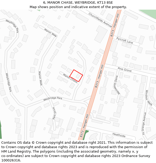 6, MANOR CHASE, WEYBRIDGE, KT13 8SE: Location map and indicative extent of plot