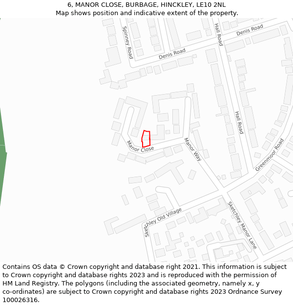 6, MANOR CLOSE, BURBAGE, HINCKLEY, LE10 2NL: Location map and indicative extent of plot