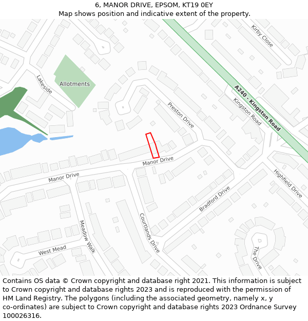 6, MANOR DRIVE, EPSOM, KT19 0EY: Location map and indicative extent of plot