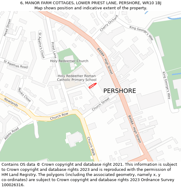 6, MANOR FARM COTTAGES, LOWER PRIEST LANE, PERSHORE, WR10 1BJ: Location map and indicative extent of plot