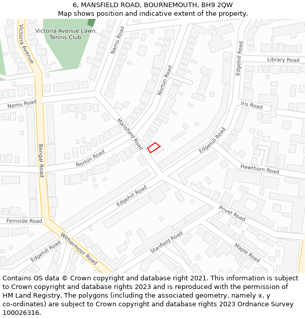 6, MANSFIELD ROAD, BOURNEMOUTH, BH9 2QW: Location map and indicative extent of plot