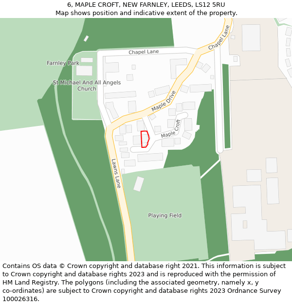 6, MAPLE CROFT, NEW FARNLEY, LEEDS, LS12 5RU: Location map and indicative extent of plot