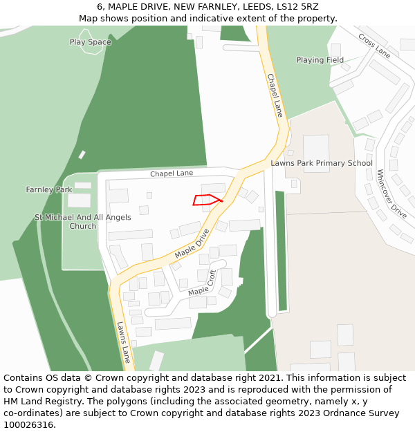 6, MAPLE DRIVE, NEW FARNLEY, LEEDS, LS12 5RZ: Location map and indicative extent of plot