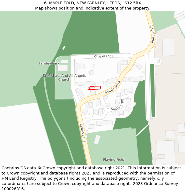 6, MAPLE FOLD, NEW FARNLEY, LEEDS, LS12 5RX: Location map and indicative extent of plot