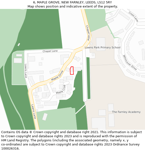 6, MAPLE GROVE, NEW FARNLEY, LEEDS, LS12 5RY: Location map and indicative extent of plot