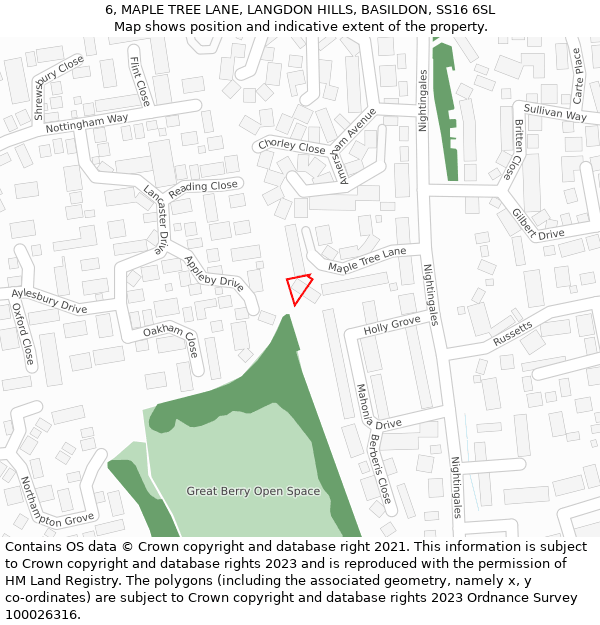 6, MAPLE TREE LANE, LANGDON HILLS, BASILDON, SS16 6SL: Location map and indicative extent of plot