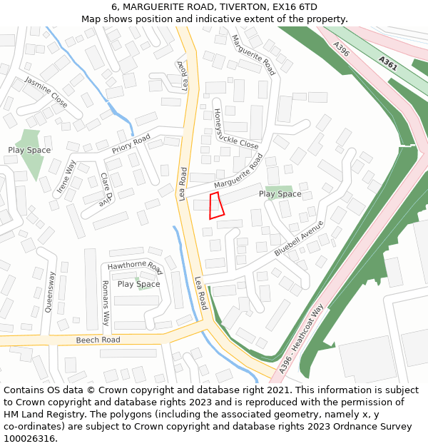 6, MARGUERITE ROAD, TIVERTON, EX16 6TD: Location map and indicative extent of plot