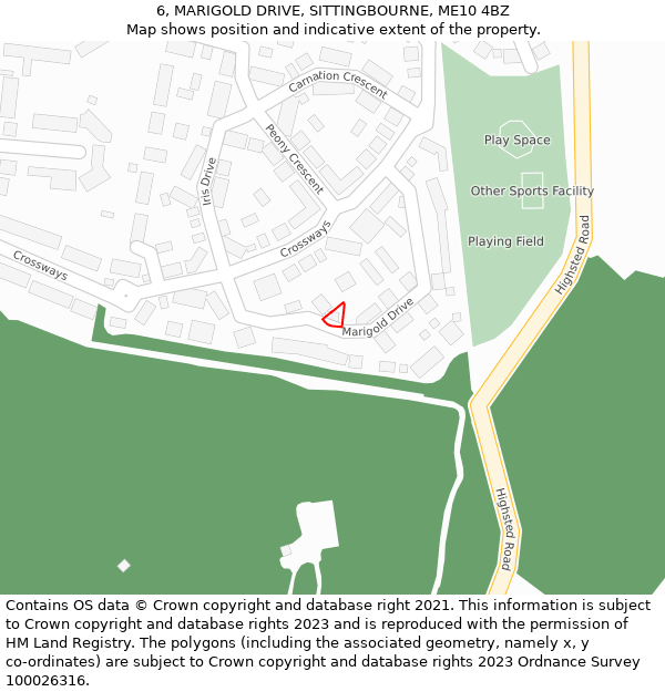 6, MARIGOLD DRIVE, SITTINGBOURNE, ME10 4BZ: Location map and indicative extent of plot