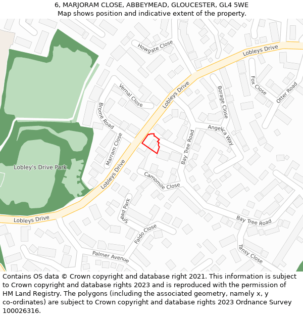 6, MARJORAM CLOSE, ABBEYMEAD, GLOUCESTER, GL4 5WE: Location map and indicative extent of plot