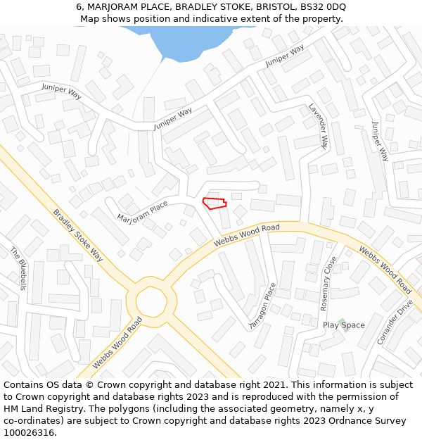 6, MARJORAM PLACE, BRADLEY STOKE, BRISTOL, BS32 0DQ: Location map and indicative extent of plot