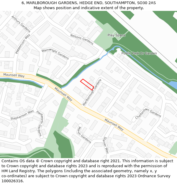 6, MARLBOROUGH GARDENS, HEDGE END, SOUTHAMPTON, SO30 2AS: Location map and indicative extent of plot