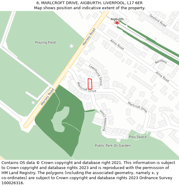 6, MARLCROFT DRIVE, AIGBURTH, LIVERPOOL, L17 6ER: Location map and indicative extent of plot