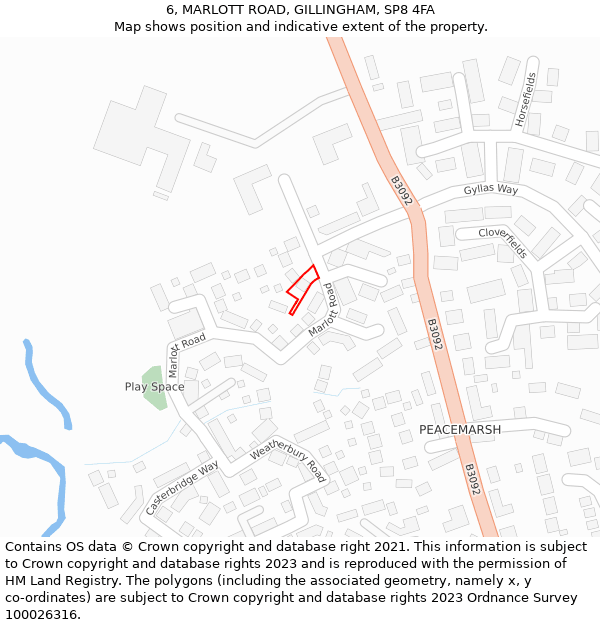 6, MARLOTT ROAD, GILLINGHAM, SP8 4FA: Location map and indicative extent of plot