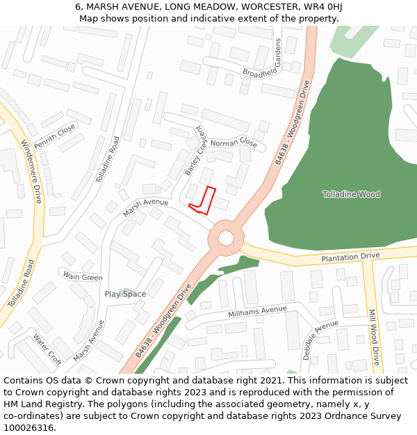 6, MARSH AVENUE, LONG MEADOW, WORCESTER, WR4 0HJ: Location map and indicative extent of plot