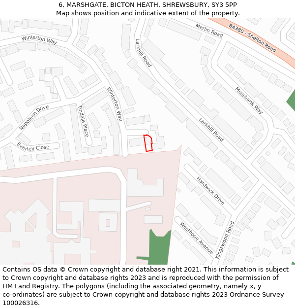 6, MARSHGATE, BICTON HEATH, SHREWSBURY, SY3 5PP: Location map and indicative extent of plot