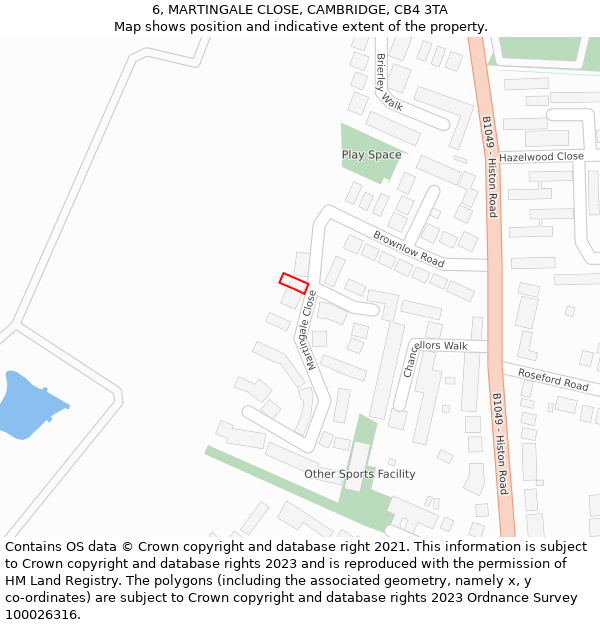 6, MARTINGALE CLOSE, CAMBRIDGE, CB4 3TA: Location map and indicative extent of plot