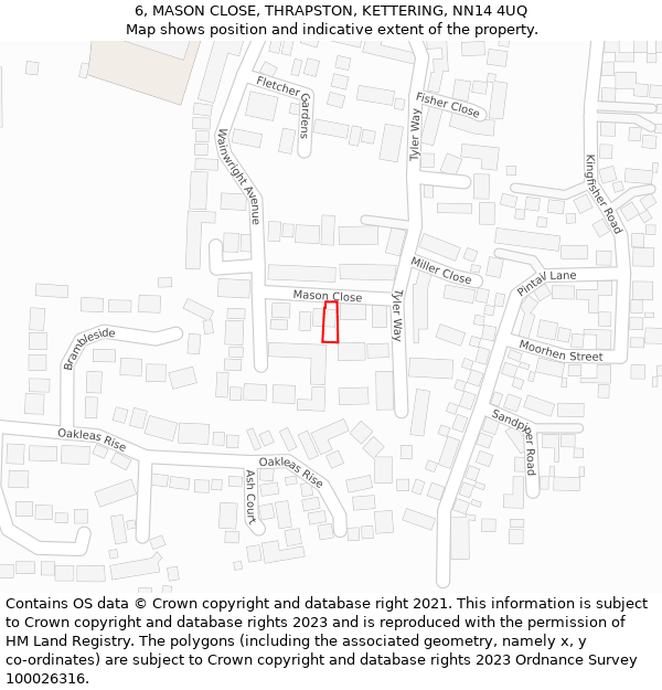 6, MASON CLOSE, THRAPSTON, KETTERING, NN14 4UQ: Location map and indicative extent of plot