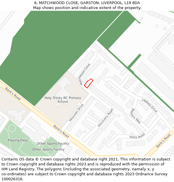 6, MATCHWOOD CLOSE, GARSTON, LIVERPOOL, L19 8DA: Location map and indicative extent of plot