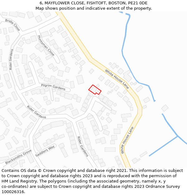 6, MAYFLOWER CLOSE, FISHTOFT, BOSTON, PE21 0DE: Location map and indicative extent of plot