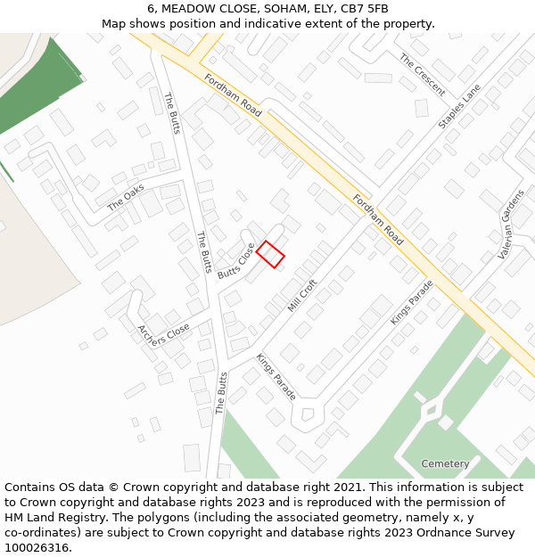 6, MEADOW CLOSE, SOHAM, ELY, CB7 5FB: Location map and indicative extent of plot