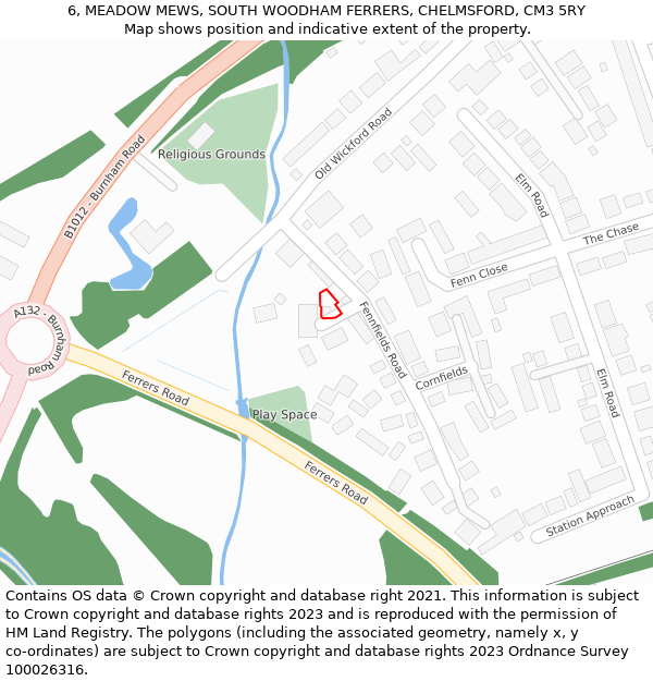 6, MEADOW MEWS, SOUTH WOODHAM FERRERS, CHELMSFORD, CM3 5RY: Location map and indicative extent of plot