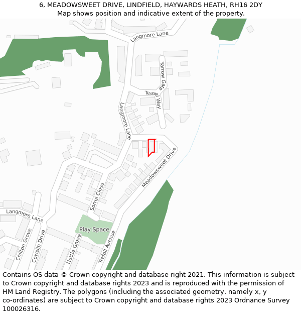 6, MEADOWSWEET DRIVE, LINDFIELD, HAYWARDS HEATH, RH16 2DY: Location map and indicative extent of plot